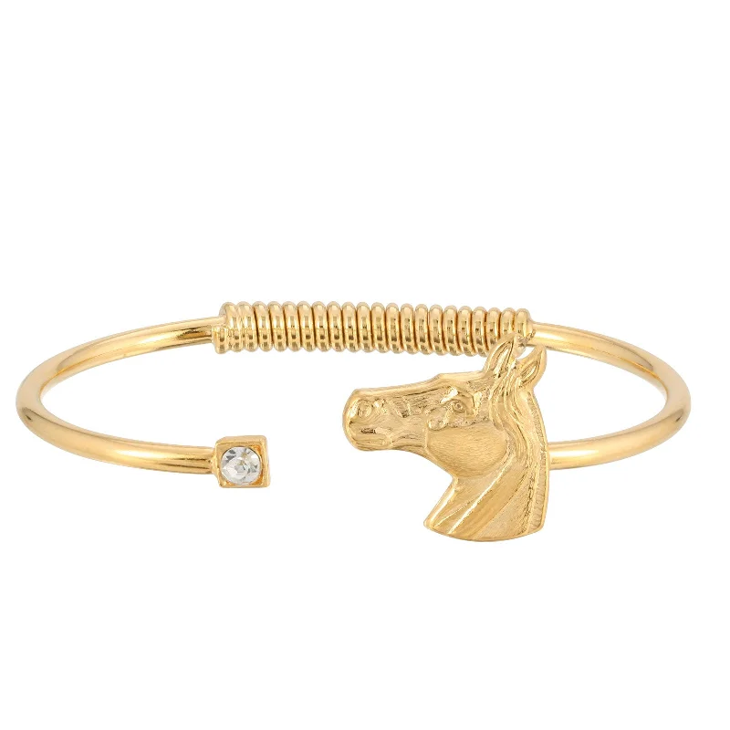 beaded bracelet with small stones -1928 Jewelry® 14K Gold-Dipped Clear Crystal And Horse Accent Hinge Bracelet