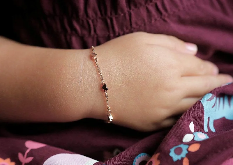 classic silver bracelet for everyday wear -Dainty Solid Gold Heart Bracelet For Girls