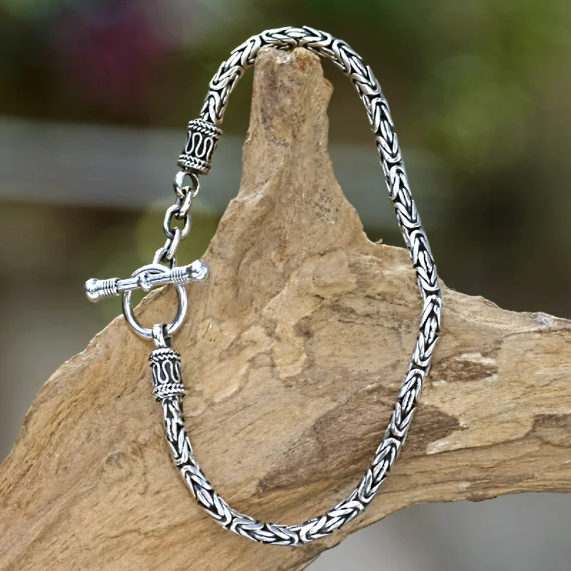 silver bracelet with engraved name -Balinese Grace Balinese Style Sterling Silver Chain Bracelet