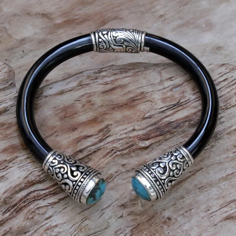 adjustable cuff bracelet with gold accents -Beauty of Bali Sterling Silver and Natural Turquoise Balinese Cuff Bracelet