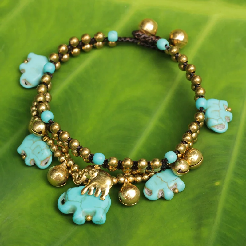 chic bangles for women -Blue Elephant Handcrafted Bead Bracelet with Blue Elephant Charms