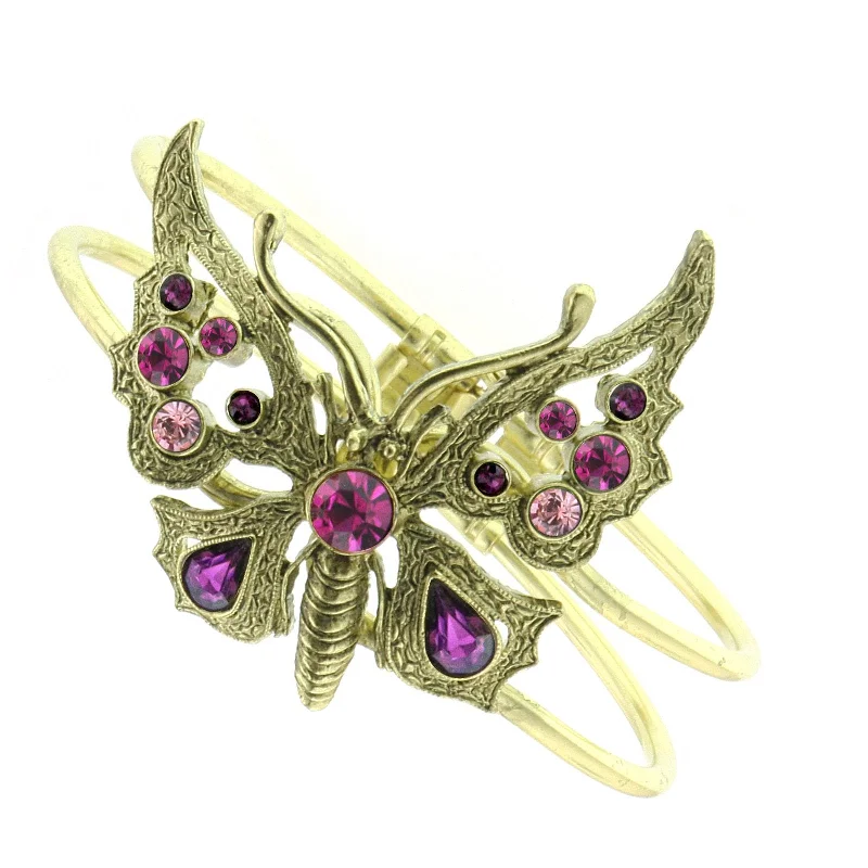 handmade bracelet with natural materials -1928 Jewelry® Brass Amethyst/Fuchsia Butterfly Hinge Cuff Bracelet