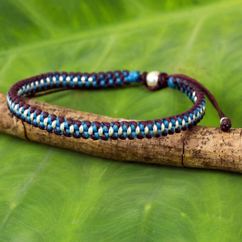 colorful friendship bracelet for holidays -Bringing Friendship in Blue Artisan Crafted Braided Bracelet with Silver Accents