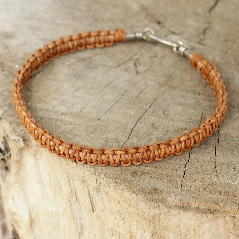 fashion bracelet with gold chain -Brown Magnificence Braided Brown Leather Bracelet for Men Fair Trade Jewelry