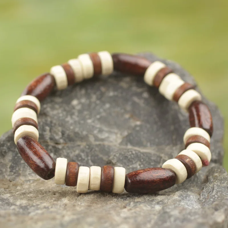 stylish bracelet with vintage charm -Chocolate Artisan Crafted Wood Beaded Stretch Bracelet from Ghana