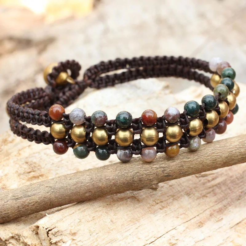 custom engraved bracelet for anniversary -Colors of Joy Jasper and Brass Wristband Bracelet