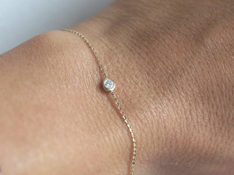 dainty bracelet for formal occasions -Diamond Solitaire Bracelet, Delicate Gold Bracelet