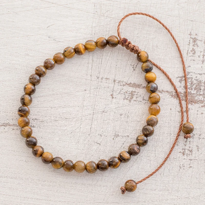 modern geometric bracelet for men -Earthen Sweetness Adjustable Tiger's Eye Beaded Bracelet from Guatemala