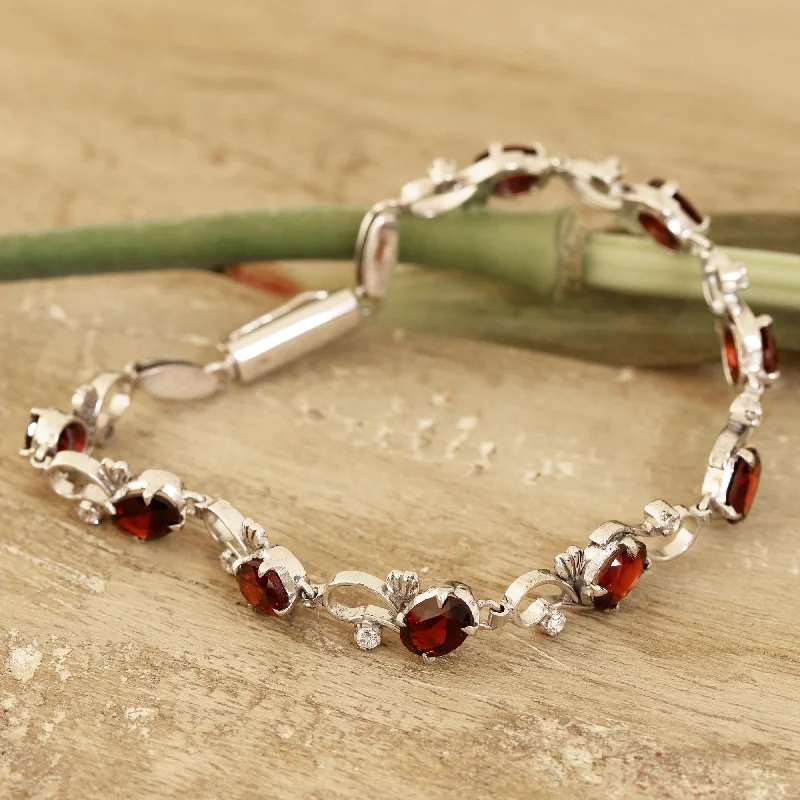 infinity bracelet for couples -Endless Garden Garnet and Sterling Silver Garden Motif Link Bracelet