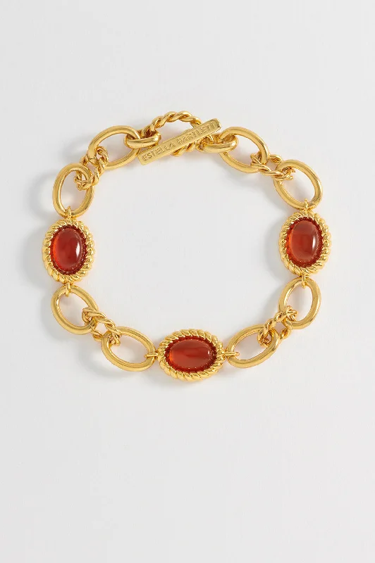 fashion bracelet with gold accent -Chunky Gemstone Chain Bracelet