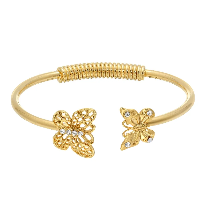 personalized bracelet for everyday wear -1928 Jewelry® Gold-Tone And Crystal Accent Butterfly Spring-Hinge Cuff Bracelet