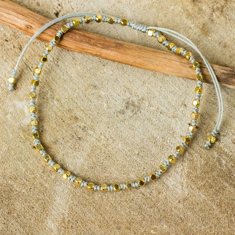 sleek silver bracelet with chic design -Grey Boho Chic Fair Trade Handcrafted Gold Accent Macrame Bracelet