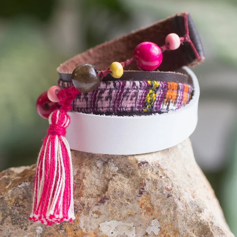 custom bracelet for women’s gifts -Harmony and Peace Leather and Cotton Wrap Bracelet