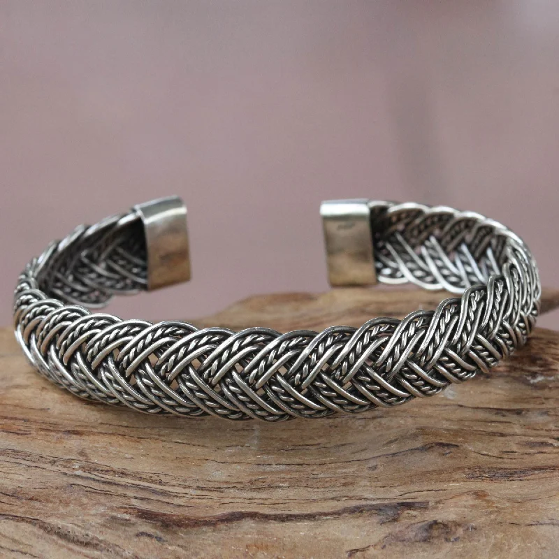 best bracelet for layering -In Braids Balinese Braided Sterling Silver Cuff Bracelet