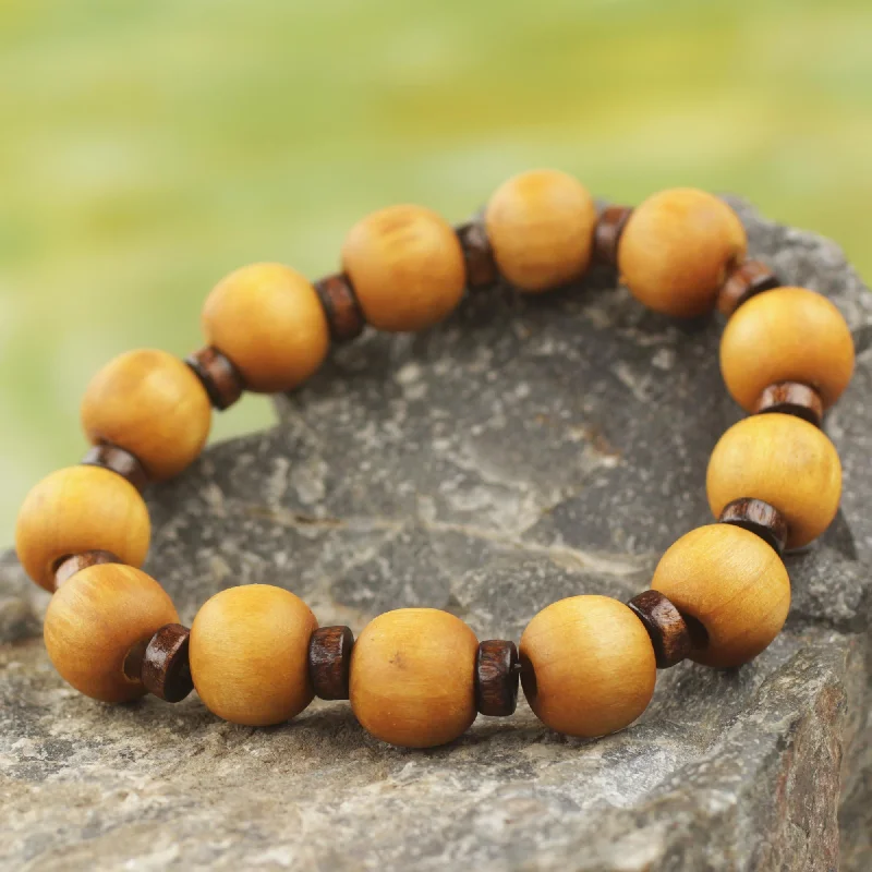 chic beaded bracelet for elegant look -Labadi Warmth Handcrafted Stretch Bracelet with Wood Beads