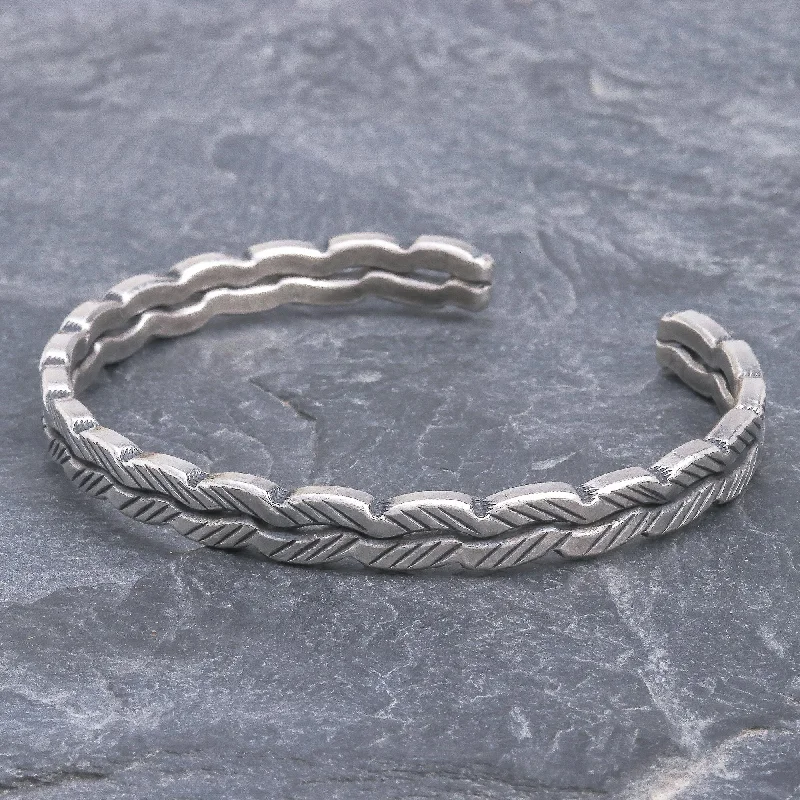 trendy bracelet with statement design -Leaf Trail Thai Hill Tribe Sterling Silver Cuff Bracelet