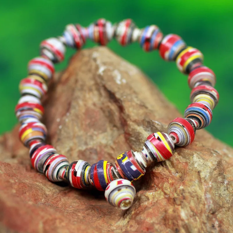 gold bracelet for everyday use -Love Affair Handmade Bracelet with Multicolor Recycled Paper Beads