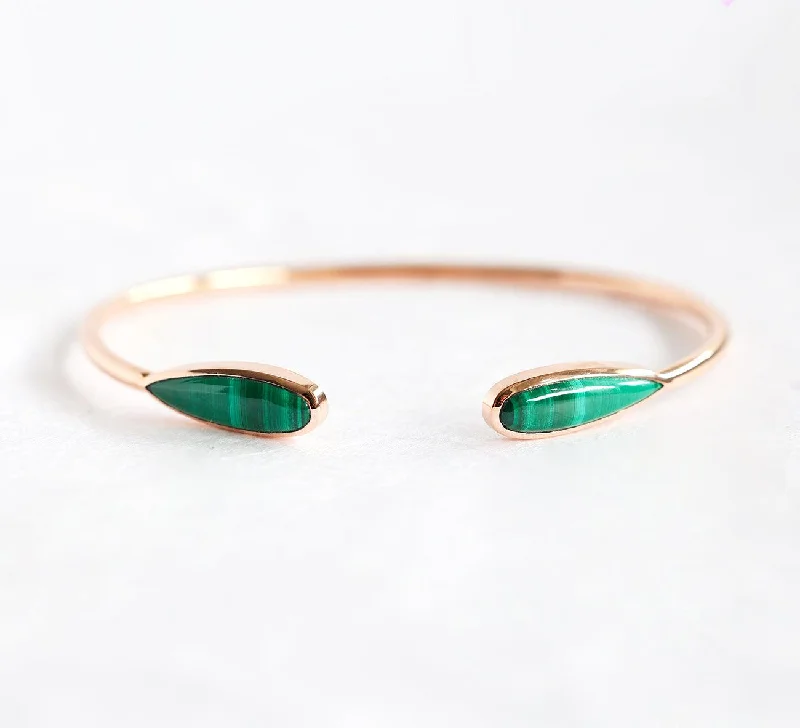 custom bracelet for couples -Malachite Cuff Bracelet, 14K Yellow Gold Bracelet