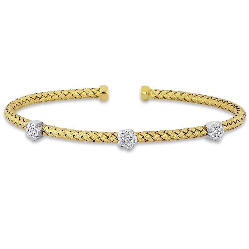 delicate bracelet for wedding gift -Miadora 1/2ct TGW Cubic Zirconia Weave Design Open Station Bracelet in Two-Tone Sterling Silver - 7.5 in