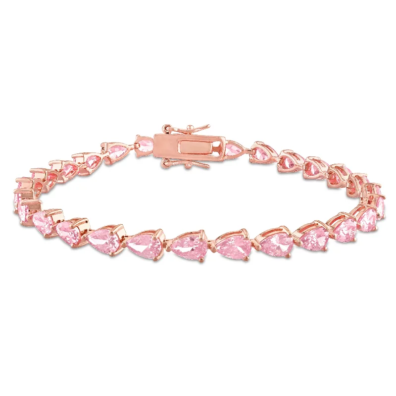 adjustable cuff bracelet with gemstones -Miadora 13 1/2ct TGW Triangle-shape Pink Cubic Zirconia Tennis Bracelet in Rose Silver - 7.25 in - 7.25 in x 6 mm x 4 mm