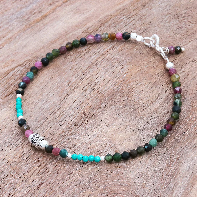 friendship bracelets for adults -Nexus in Pink Hand Threaded Tourmaline and Sterling Silver Beaded Bracelet