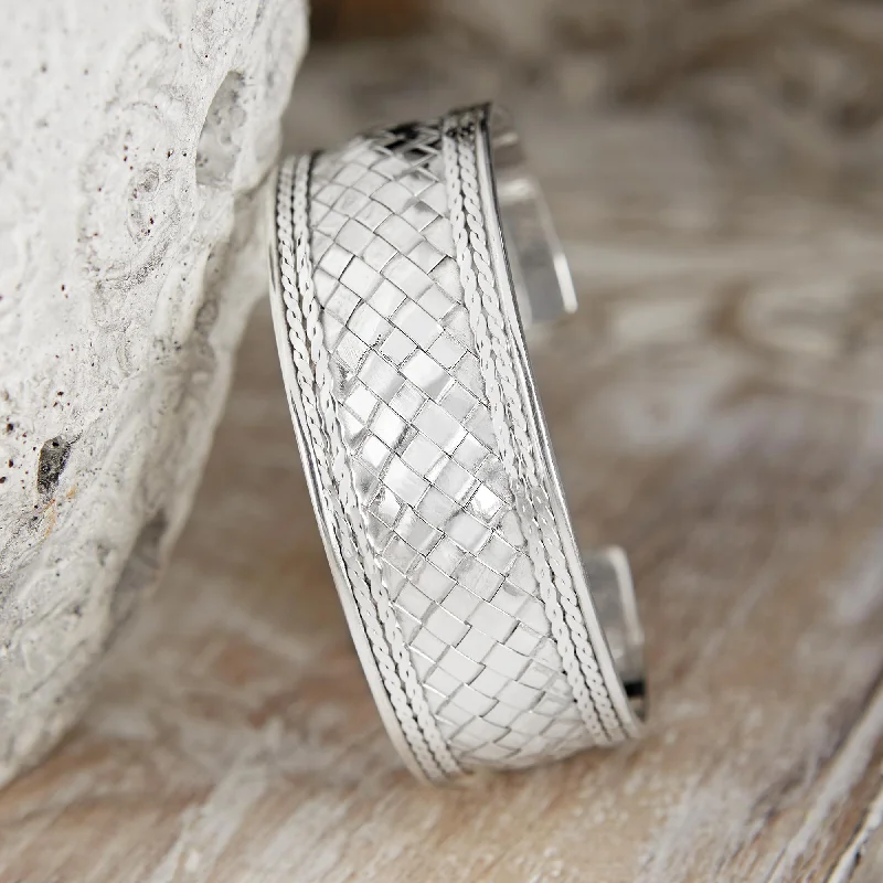 best healing bracelet for women -Pandan Weaving Hand Woven Sterling Silver Cuff Bracelet