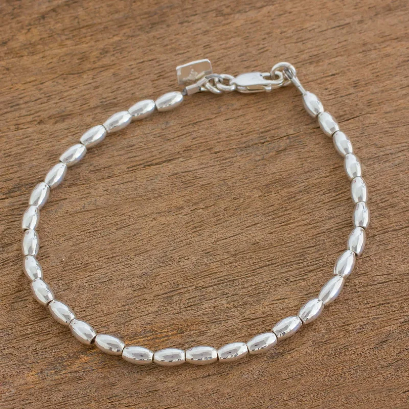 durable silicone fitness bracelet -Peaceful Gleam Elegant Sterling Silver Beaded Bracelet from Guatemala