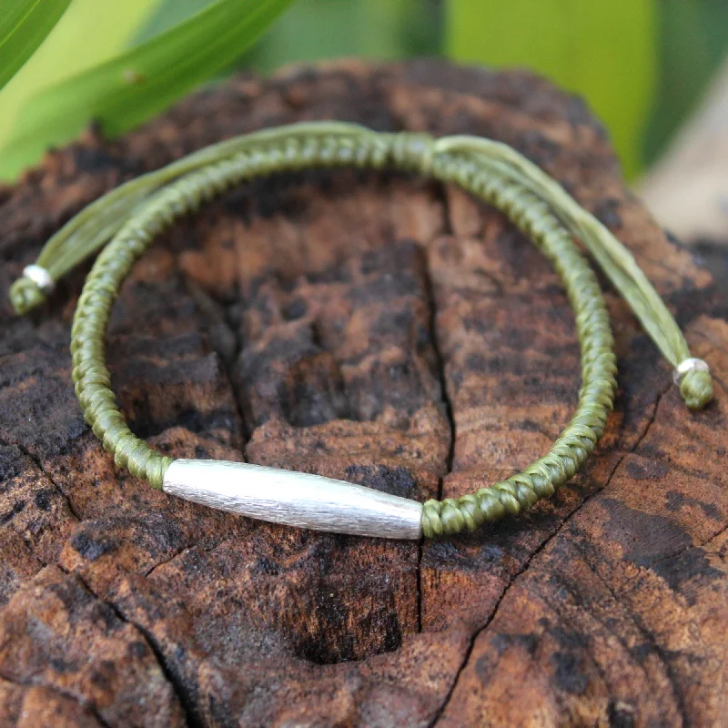 leather bracelet with silver charm for men -Peaceful Jungle Hill Tribe Silver Braided Bracelet