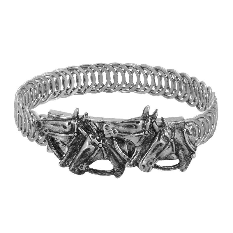 leather bracelet with metal accents -1928 Jewelry® Pewter Horse Heads Coil Bracelet