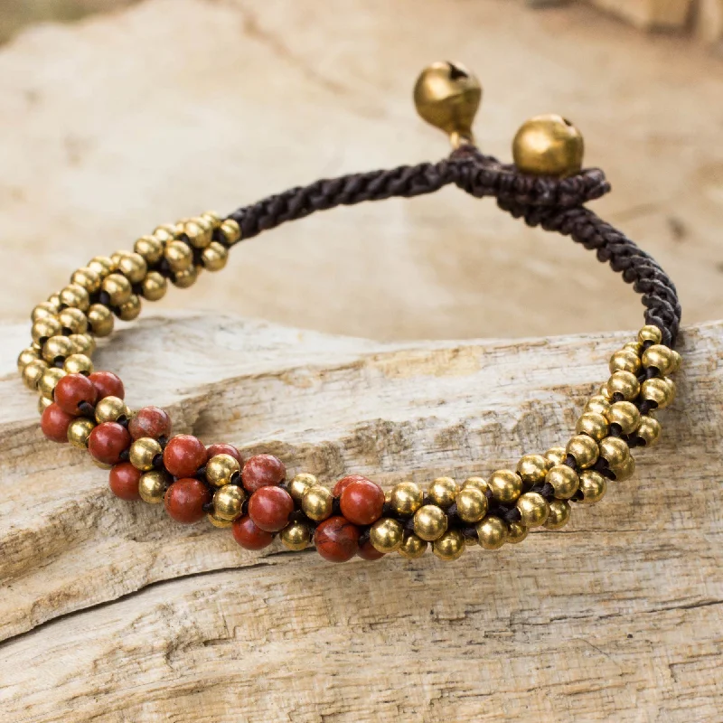 sparkling bracelet for a glamorous look -Red Helix Red Jasper and Brass Beaded Bracelet from Thailand