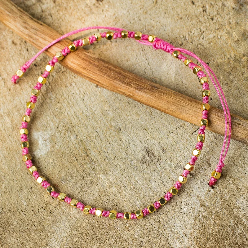 minimalist bracelet for chic office look -Rose Boho Chic Fair Trade Handcrafted Gold Accent Macrame Bracelet