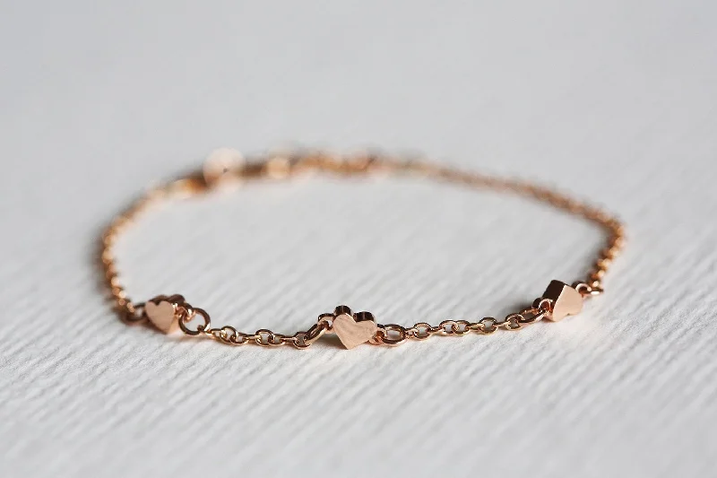 tennis bracelet with diamonds -Rose Gold Heart Bracelet, White Gold Bracelet