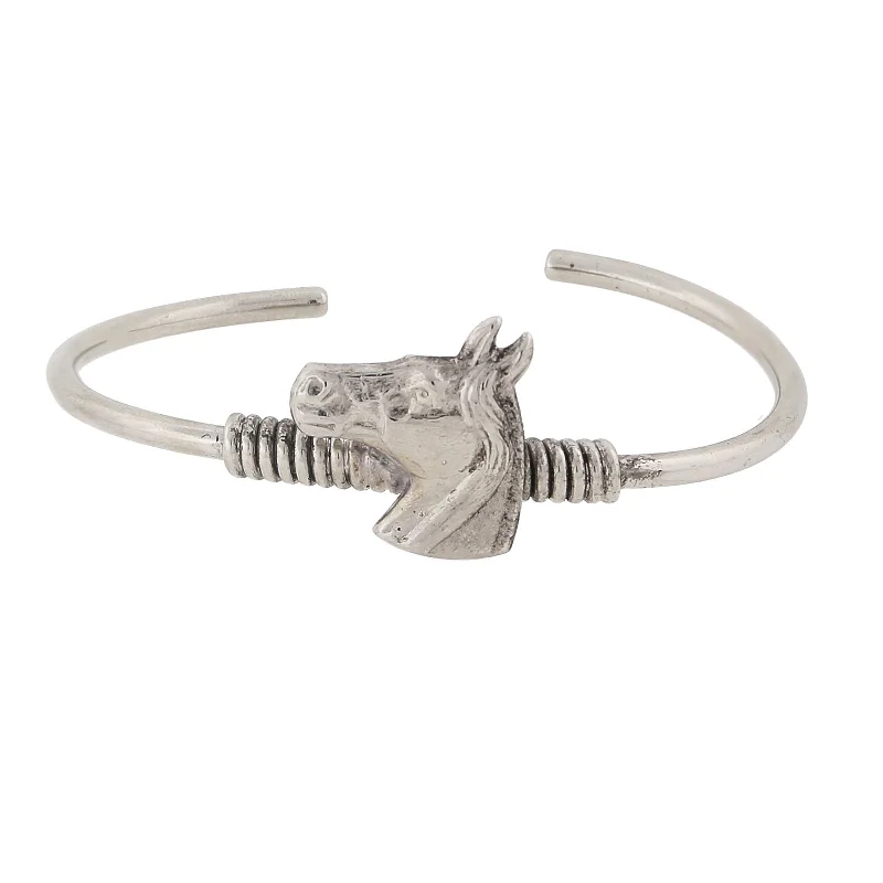 chic leather bracelet with silver clasp -1928 Jewelry® Silver-Tone Horse Spring Hinge Bracelet