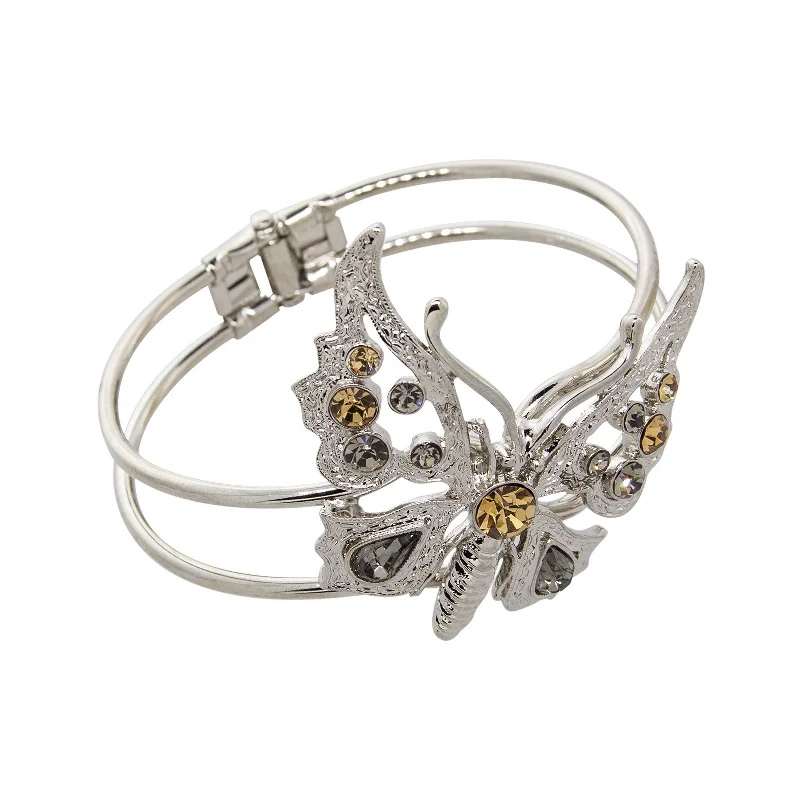 best beaded bracelets for women -1928 Jewelry® Silver-Tone Lt. Topaz And Black Diamond Crystal Butterfly Hinge Cuff Bracelet