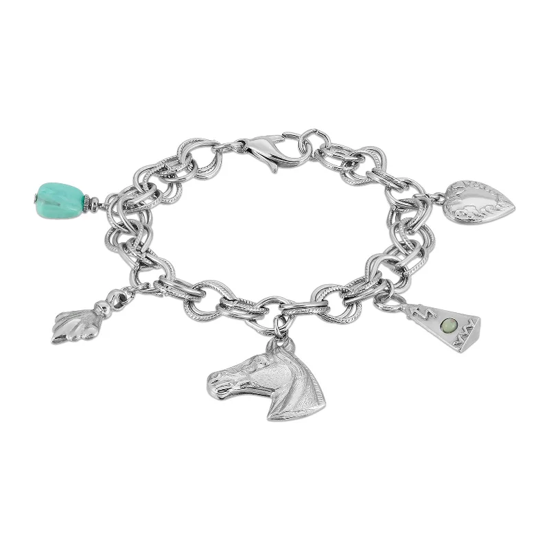 stylish cuff bracelet for chic outfit -1928 Jewelry® Silver-Tone Turquoise Color Accents And Multi-Charm Horse Bracelet