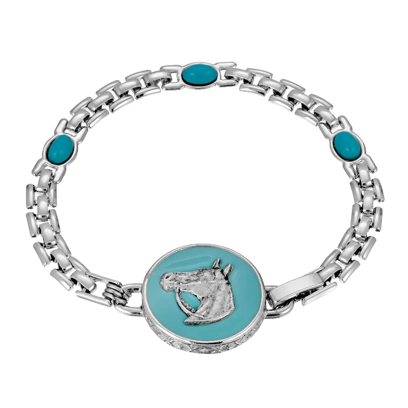 beaded bracelet with multiple colors -1928 Jewelry® Silver Tone Turquoise  Enamel Horse Head Bracelet