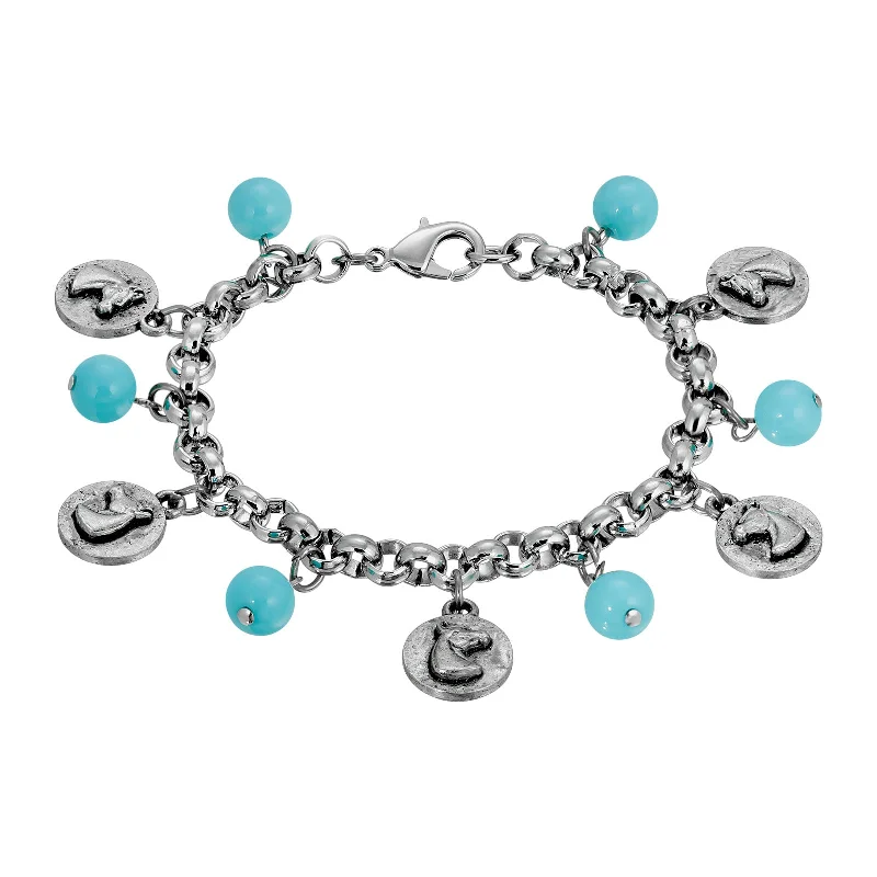 trendy friendship bracelets for all ages -1928 Jewelry® Silver Tone Turquoise Horse Charm Bracelet