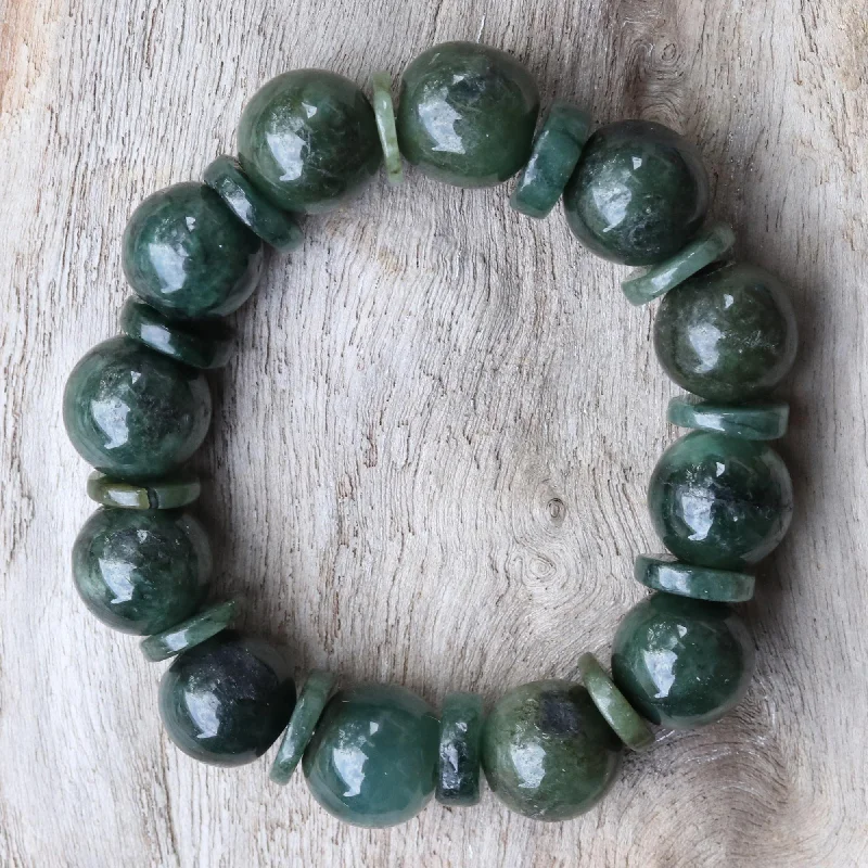 stackable charm bracelets for multiple looks -Simply Green Green Jade Beaded Stretch Bracelet from Thailand