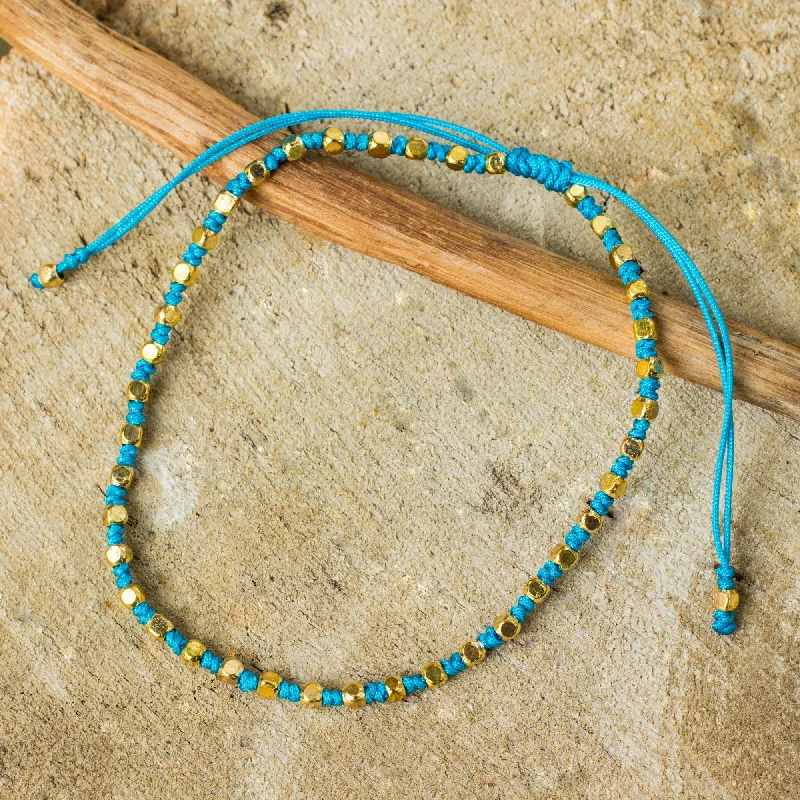 trendy wrap bracelet for fashion lovers -Sky Blue Boho Chic Fair Trade Handcrafted Gold Accent Macrame Bracelet