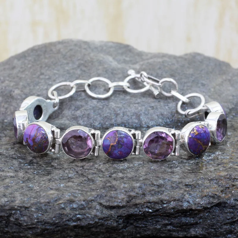 adjustable bracelet for comfort and style -Spiritual Friendship Amethyst and Purple Turquoise Sterling Silver Bracelet