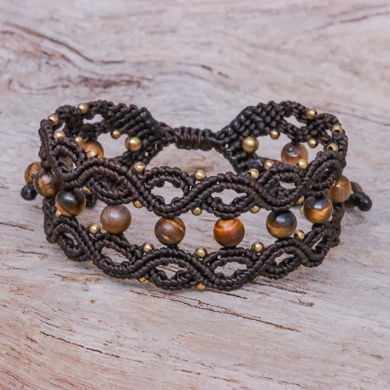 boho bracelet for beach lovers -Winsome Earth Tiger's Eye and Brass Beaded Macrame Bracelet