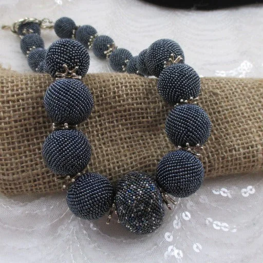 handmade necklace for women -Handmade Exotic Blue Beaded Bead Necklace Big Bold Necklace