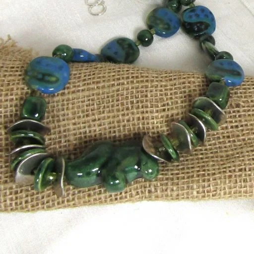 butterfly necklace for women -Designer's Green Handmade Kazuri Necklace Elephant