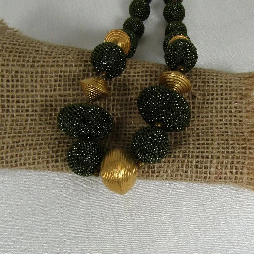 layered necklace set -Big Bold Gold and  Green Exotic Bead Necklace