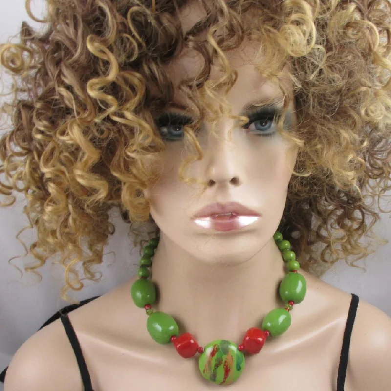 charm necklace for girls -Apple Green Beaded Necklace Big Bold Fair Trade Kazuri Handmade Beads