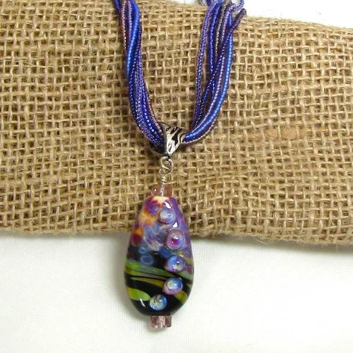 zodiac necklace for women -Purple Multi-strand Necklace with Handmade Artisan Pendant