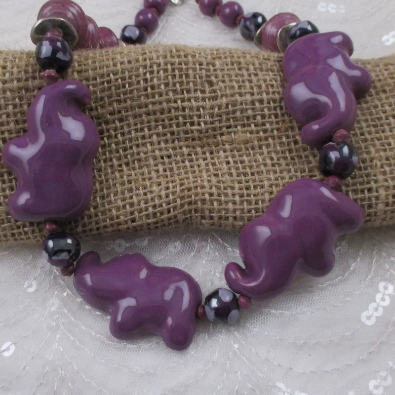 delicate chain necklace -Orchid Handmade Kazuri Elephant Necklace