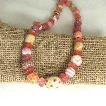 men’s pendant chain necklace -Whimsical Pink Handmade Ceramic Bead Necklace