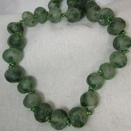 simple gemstone pendant necklace -Handmade Long Green West African Trade Bead Necklace