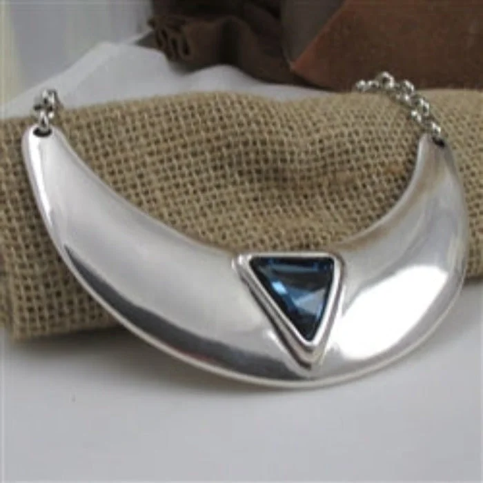 custom pendant for necklace -Bib Necklace in Highly Polished Silver & Blue Swarovski Crystal